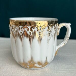 Antique Victorian Mustache Tea Cup Ornate Gold & White